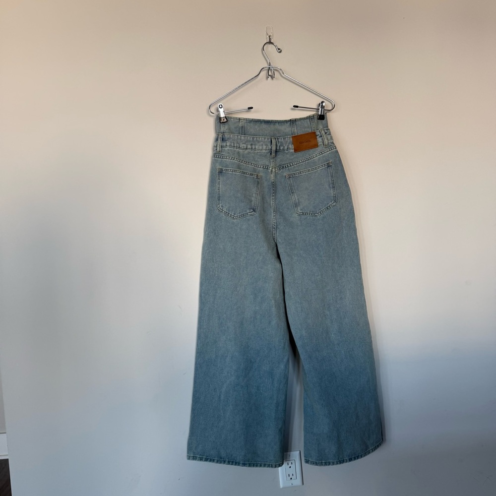 NWT Cider DOUBLE HIGH RISE SOLID BUTTON Wide Leg Jeans Light / Medium Wash - Picture 11 of 13